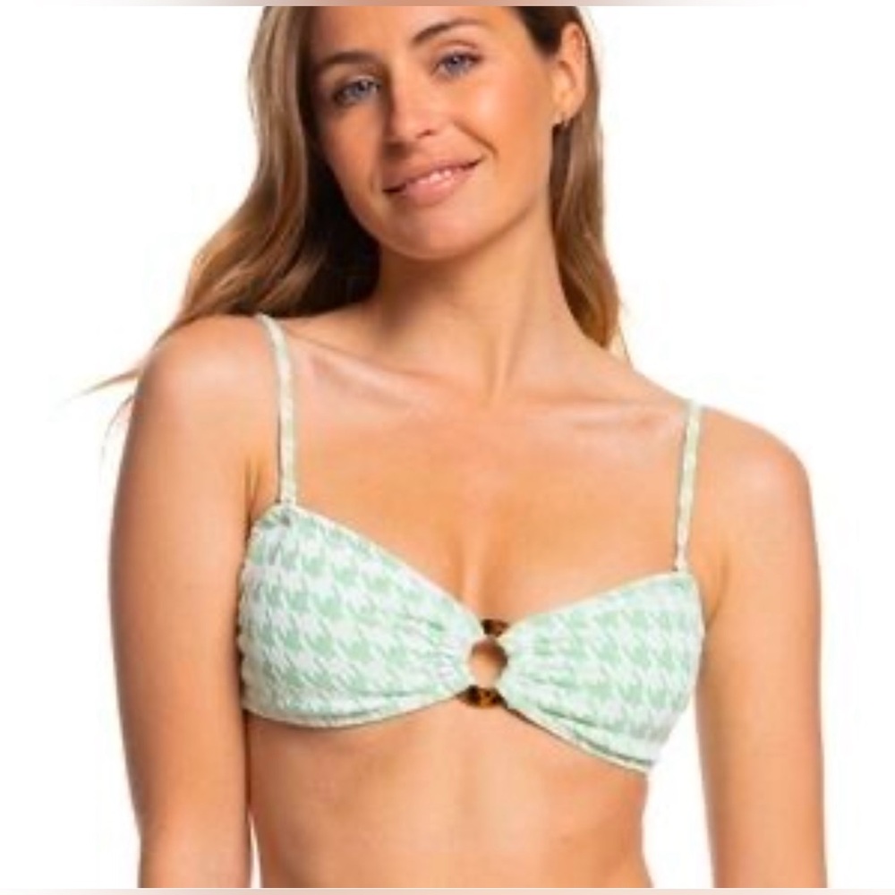 ROXY Sprucetone Check It Bandeau Swimsuit Bikini Top Only Size XL NWOT